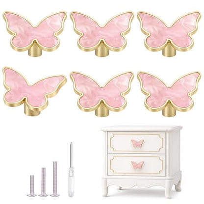 Gold Cabinet Knobs, Brushed Bow Drawer Pulls, Gold Knobs for Dresser Drawer Cupboard Furniture Closet Wardrobe Door Knobs Handles (Butterfly Shape- 6 Pack) - style: Butterfly Shape- 6 Pack