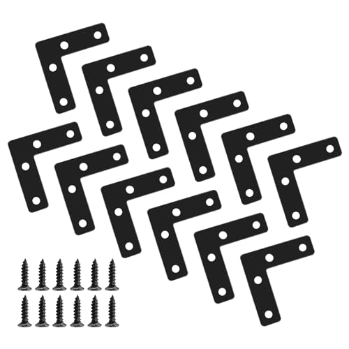 12 Pcs 1.96" x 0.56" L-Shape Corner Brace Brackets, 90°Angle Flat Mending Repair Plates Corner Brackets with Screws, Black - size: 1.96", style: L-Shape