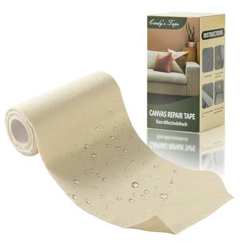 Linen Canvas Repair Tape, 4×63 Inches Light Beige Waterproof Self-Adhesive Patch for Outdoor Gear,Durable Fabric Tape for Boat Covers,Couch,Tents, Sofas, Sun Shades, Awnings, Lounge Chairs - color: Light Beige