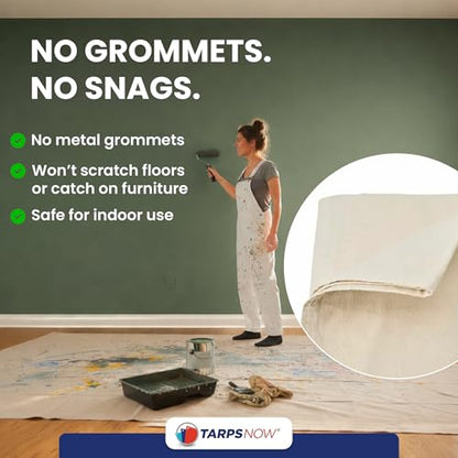 Tarps Now 5x20 ft Premium Heavy Duty Canvas Drop Cloth for Painting - Reusable Painter Tarp, 100% Cotton Fabric Floor Cover & Furniture Protection, Washable Paint Drop Cloth - size: 5' x 20'