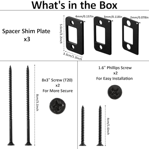 Universal Standard Door Strike Plate with Shim, Set of 3 Different Thickness, Stainless Steel Universal Residential Security Striker, Door Gap Blocker Kit Block Access to Latch - color: Black