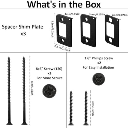 Universal Standard Door Strike Plate with Shim, Set of 3 Different Thickness, Stainless Steel Universal Residential Security Striker, Door Gap Blocker Kit Block Access to Latch - color: Black