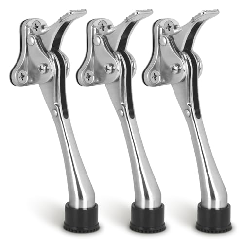 3 Pack Door Stop 6 Inch Kickdown Door Stopper with Non-Slip Rubber Tip, Adjustable One Touch Heavy Duty Bottom Holder, Brushed Nickel - color: Silver, size: 6 Inch x 3 Pack
