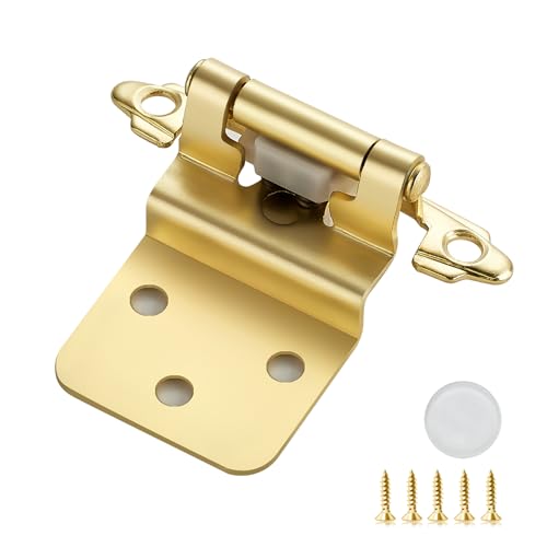 4 Pack (2 Pairs) 3/8 Inch Insert Kitchen Cabinet Hinges, Satin Brass Self Closing Hinges for Kitchen Cabinet Doors, Semi-Concealed Cupboard Hardware, Face Mount Hardware, Gold - color: Gold, size: 3/8 inch Insert