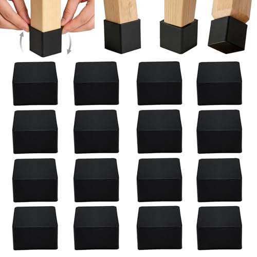 16 Pcs 1-1/4" x1-1/4 Square Silicone Chair Leg Floor Protectors, Rubber Chair Leg Caps, Flexible & Anti-Slip Chair Table Leg Covers, Wood Post End Cap, Furniture Leg Covers for Patio Indoor, Black - size: 1-1/4"