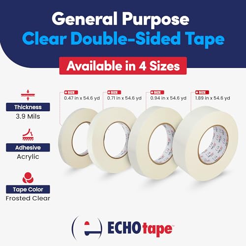 ECHOtape DC-T274A General Purpose Frosted Clear Double Sided Tape for Mounting & Bonding | Double Sided Tape for General Purpose Bonding | Thin Adhesive Tape, 0.71 in x 54.6 yds - size: .71 in X 54.6 Yds / 18mm X 50m