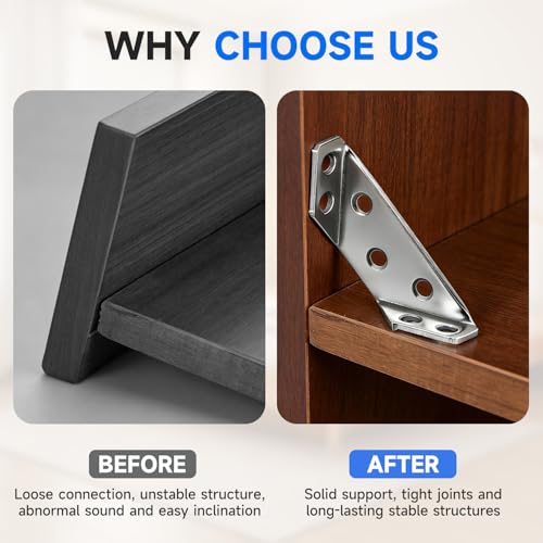 12Sets/92Pcs 2Sizes L Corner Brackets for Wood Hardware Angle Bracket Heavy Duty Universal Stainless Steel Corner Braces with Screws for Furniture Tables Chairs Cabinet Drawer YY031