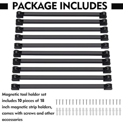 18" Magnetic Tool Holder, 10 Packs Magnetic Storage Strips Magnet Bar PVC Coated for Garage Tool Organizer Mounted Hanging Strip,Heavy Duty of Holder Easy to Install - style: 18IN-10 PACK