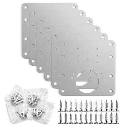6 Pack Cabinet Hinge Repair Plate Kit, Stainless Steel Cabinet Door Hinge Repair Brackets with Mounting Screws, Metal Hinge Fixing Plates for Kitchen Cabinets, Cupboards and Furniture