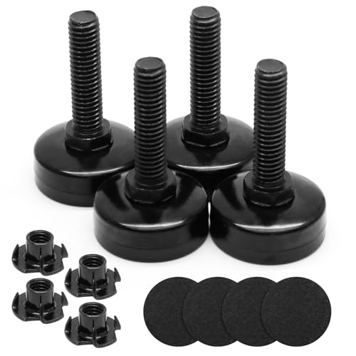 Luomorgo 4 Pcs Adjustable Leveling Feet with T-Nut, Anti Skid 3/8"-16 x 1.5 Threaded Furniture Levelers, Heavy Duty Appliance Feet for Cabinet, Table, Sofa, Mechanical Equipment