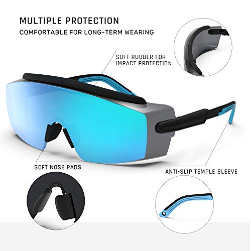 Anti Fog Safety Glasses Safety Goggles Over Glasses Protective Glasses with Anti Scratch Lenses Adjustable - color: Ice Blue