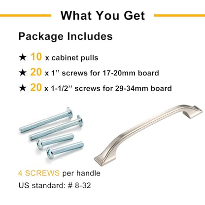10 Pack Brushed Nickel Cabinet Pulls 3-3/4 Inch Satin Nickel Cabinet Handles Nickel Hardware for Kitchen Cabinets 8222 Drawers Bedroom Dresser Bathroom Vanity Cupboard - color: Brushed Nickel, size: 3-3/4 Inches, style: 10 Pack Arch Pull