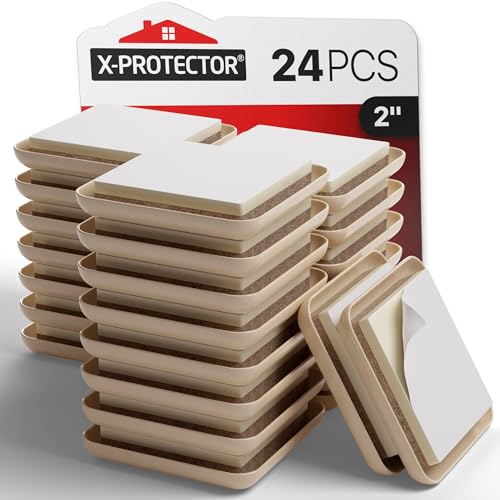 X-PROTECTOR Chair Sliders – 24 pcs 2" Furniture Sliders for Carpet – Self-Adhesive Furniture Moving Pads – Premium Chair Leg Floor Protectors – Slide Effortlessly with Chair Pads & Protect Floors! - size: 24 Pcs 2", Self-adhesive