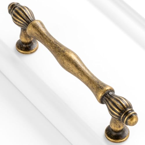 10 Pack 3-3/4 Inch Antique Brass Cabinet Pulls Vintage Brass Cabinet Handles Brass Hardware for Kitchen Cabinets 2510 Drawer Dresser Cupboard Bedroom Bathroom - color: Antique Brass, size: 3-3/4 In Hole Distance