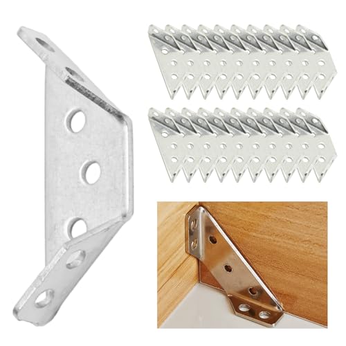 Furniture Corner Connector Stainless Steel Angle Corner Braces Brackets Trapeziform Corner Bracket Fastener for Shelf Cabinet Table Chair Desk Edge Box Wood Beam with 70Pcs Screws (20Pcs) - size: 20Pcs