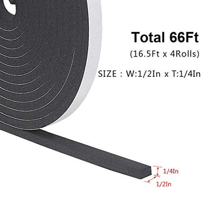 Weather Stripping Door Seal Strip for Doors and Windows,1/2In x 1/4In x 33Ft x 2 Roll Foam Insulation Tape Self Adhesive,Sound Proof,Weatherstrip,Pipe Cooling, Air Conditioning Seal Strip - size: W:1/2In xT: 1/4In xL: 33Ft x 2 Roll