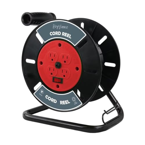 Extension Cord Storage Reel with 4-Grounded Outlets, Heavy Duty Open Cord Reel for 12/3 14/3 16/3 Power Cords, Portable Empty Hand Crank Electric Cord Roller Holder, Red - color: Red
