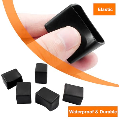 20Pcs Rectangle Furniture Leg Caps 3/4" x 1.18" (20 x 30mm) - Black Rubber Chair Leg Caps Covers Floor Protectors for Chair, Table - size: 20×30mm