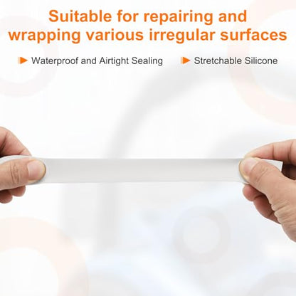 uxcell 2 Pcs Self Fusing Silicone Tape, 1" x 3ft Waterproof Water Leak Sealing Tape for Plumbing Pipe Hose Repair Handles, White (0.5mm Thick) - color: White