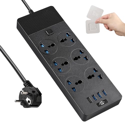 European Travel Plug Adapter, Jumpso Universal Power Strip with 6 AC Outlets and 4 USB Ports (1 USB C), 110-240v, 3000w 6ft Extension Cord International Power Adapter for Overseas Travel Essentials - color: Black, size: Eu Plug