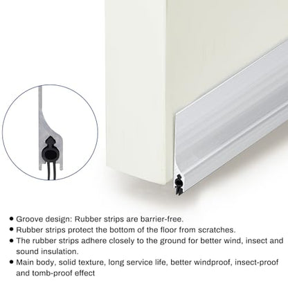 Gisafai 4 Pcs 36'' Metal Door Draft Stopper, Aluminum Door Sweep Mouse Stopper Mice Seal Strip, Noise Blocker Sweep for Keep Rodents Pests Out, Enhanced Weather Sealing, Easy to Install (Silver) - color: Silver