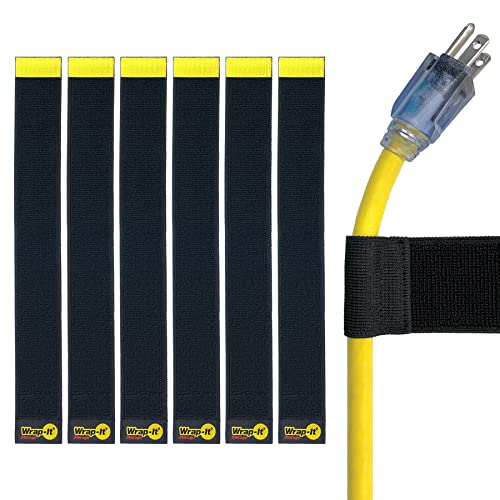 Selfie Straps by Wrap-It Storage, 16-inch (6-Pack), Black - Stretchy Hook and Loop Cord Organizer that Stays Attached to Cord for Electrical Cable Management and Organization - size: 16" (6 Pack)