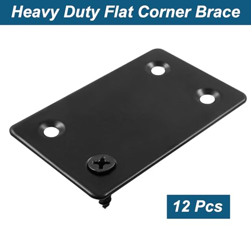 BokWin 12Pcs Flat Straight Mending Plates,2.4"x1.5" Mounting Bracket Plate, 0.05" Thickness Stainless Steel Straight Corner Brackets,Flat Corner Brace for Furniture Repair with Screws(Black) - size: 2.4" x 1.5" (Black)