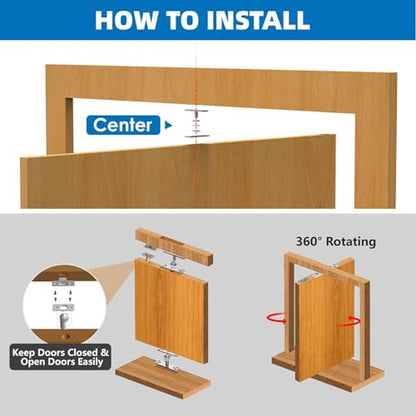 Heavy Duty Hidden Pivot Hinges 300LB Stainless Steel for Murphy Door Bookshelf Secret Room Invisible Door Hardware Kit (Center Mount,1 Set) - color: Center Mount 300 lbs 1 set