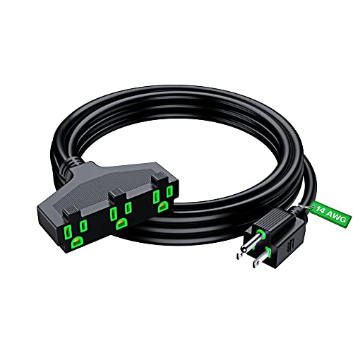 Extension Cord 10 Feet, SJTW Extension Cord with Multiple Outlets, 14 Gauge (Black) ETL Listed - size: 10 Feet, style: 14AWG