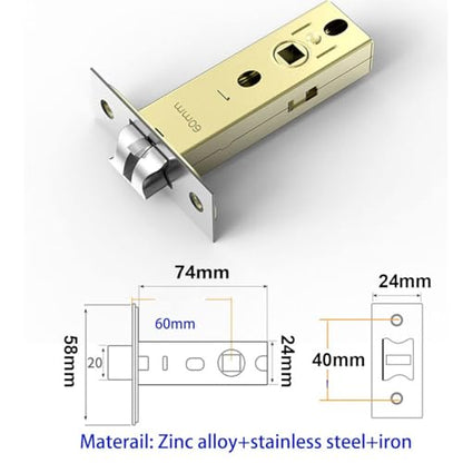Qrity 60mm Tubular Latch, Forked Mortice Latch, Mute Door Sprung Latch, with Stainless Steel Panel for Internal Doors, Lever Door Handles - size: 60mm