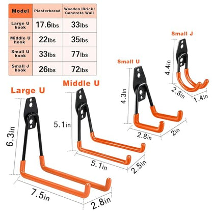 Steel Garage Storage Hooks - 32 Pack Anti-Slip Coating, Heavy Duty Wall Mount Wall Hooks for Hanging Bike, Ladder, Garden Tools, Power Tools, Bulk Items Ropes, Utility Garage Organization Housolution - size: 32pcs - Orange