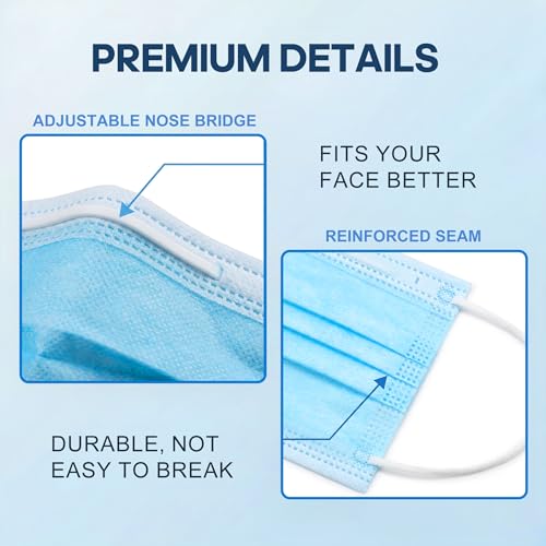 Masks Disposable 100 Pack, Blue Face Mask Disposable, 3 Ply Disposable Face Masks for Adults - color: Blue
