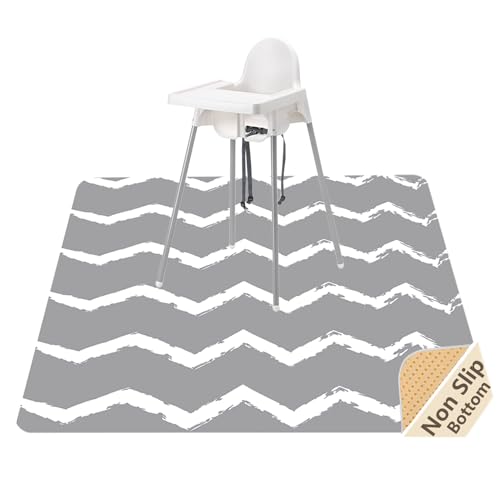 Large Splat Mat for Under High Chair/Arts/Crafts, WOMUMON Washable, Waterproof, Non Slip, Portable Floor Protector for Baby, Kids, Durable Spill, Splash Mat for Pet - color: Chevron, size: 51x51 Inch (Pack of 1)