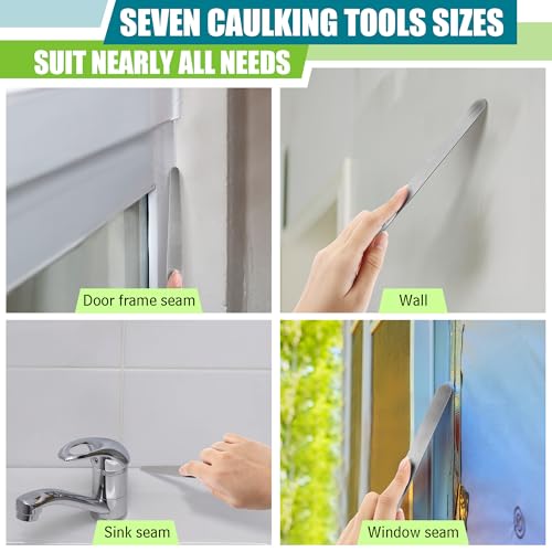 Saillong 7PCS Caulking Spatula Tool Set, Professional Stainless Steel Caulk Finishing Tools, Multifunctional Streamline Caulk Spatula, From 3/8” To 1-1/2”, For Bathtub, Shower, Tile, Countertop