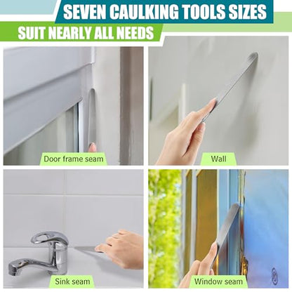 Saillong 7PCS Caulking Spatula Tool Set, Professional Stainless Steel Caulk Finishing Tools, Multifunctional Streamline Caulk Spatula, From 3/8” To 1-1/2”, For Bathtub, Shower, Tile, Countertop
