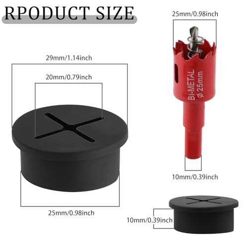 1 Inch（25mm) Desk Grommet, 13 Pieces Wire Grommet, Desk Hole Cover for Cables with Hole Saw,Plastic Cable Cord Wire Hole Cover for Desk, Table,Cabinet,Countertop and Other Furniture(Black) - size: 1IN/25mm Black-Cross