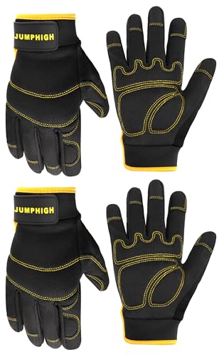 Safety Work Gloves 2 Pairs, Men's Utility Mechanic Working Gloves for Gardening Construction, Touchscreen Compatible, Flexible Breathable Fit, Knuckles & Palm (M) - color: Black, size: Medium