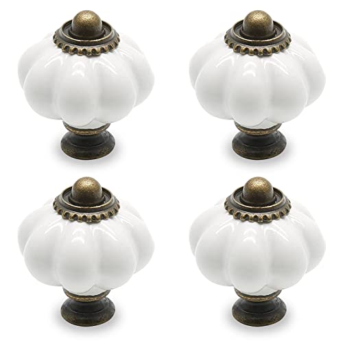 4pcs White Vintage Ceramic Cabinet Knobs, Dresser Drawer Pulls with Mounting Screws - color: White, size: 4 Pieces