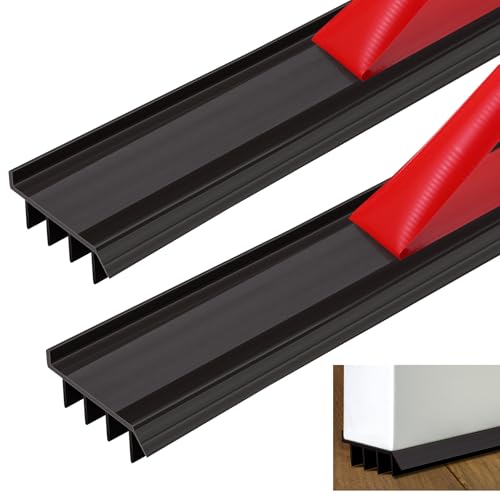 2 Pcs 4 Feet Vinyl Door Bottom with Self Adhesive Tape Adjustable Weatherstrip Under Door Bottom Seal with Drip Cap Fits Gaps from 1/4'' to 9/16'' for 1 3/4'' to 2'' Thick Doors (Brown) - color: Brown, size: 4 Feet