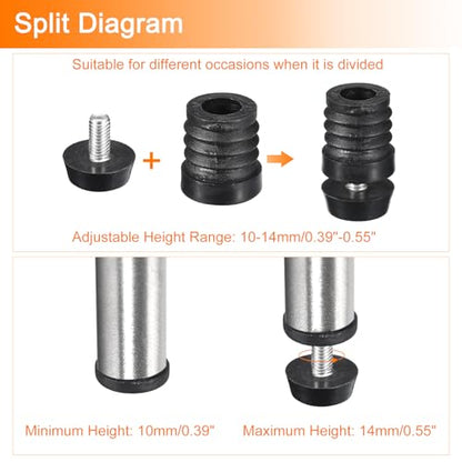 uxcell 4Pcs Inserts for Round Tubes with Leveling Feet, for 19mm/0.75" OD Round Tube, M6-1.0mm Thread Black Plastic Furniture Chair Blanking End Caps Insert Plugs