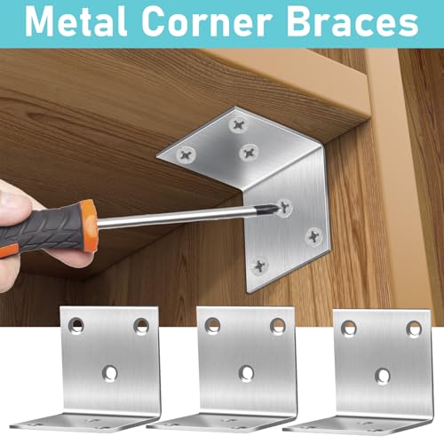 20 Pcs Metal Corner Braces, 2 Inch 90° L Brackets with Screws, Stainless Steel Angle Bracket, L Shape Bracket, Heavy Duty Corner Brace for Wood Furniture Bookshelf Bed Chair(Sliver)