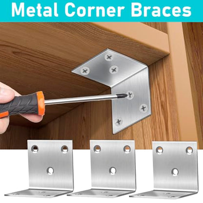 20 Pcs Metal Corner Braces, 2 Inch 90° L Brackets with Screws, Stainless Steel Angle Bracket, L Shape Bracket, Heavy Duty Corner Brace for Wood Furniture Bookshelf Bed Chair(Sliver)