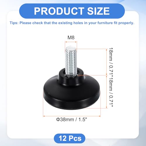 uxcell 12Pcs M8 Thread Furniture Feet Levelers, 27x14mm Adjustable Leveling Table Feet, Screw on Furniture Glide Leveling for Chair Stool Legs, Black - color: Black, size: M8x27x14mm
