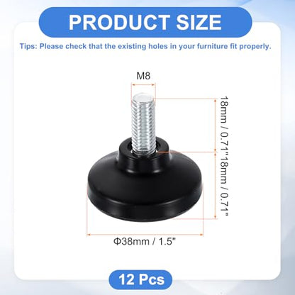 uxcell 12Pcs M8 Thread Furniture Feet Levelers, 27x14mm Adjustable Leveling Table Feet, Screw on Furniture Glide Leveling for Chair Stool Legs, Black - color: Black, size: M8x27x14mm
