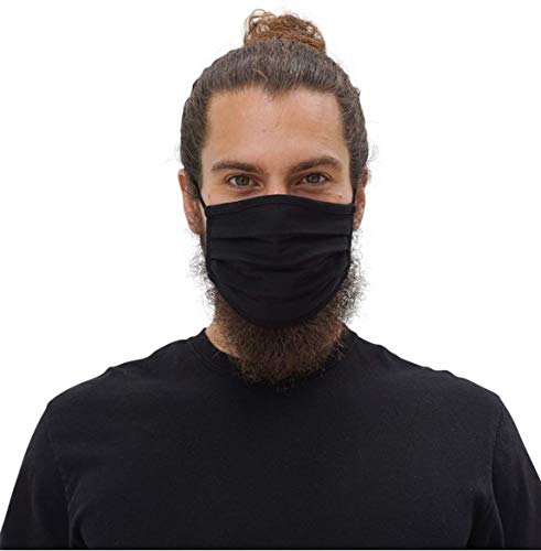 Simlu 6 Pack Unisex Reusable Pleated Fabric Face Mask with Adjustable Elastic, 2 Layer, Washable, Nose Wire Black Cloth Fits Men Women and Kids (OS Fits All, 6 Pack)