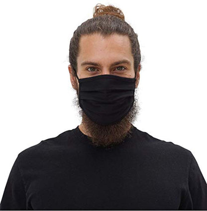 Simlu 6 Pack Unisex Reusable Pleated Fabric Face Mask with Adjustable Elastic, 2 Layer, Washable, Nose Wire Black Cloth Fits Men Women and Kids (OS Fits All, 6 Pack)
