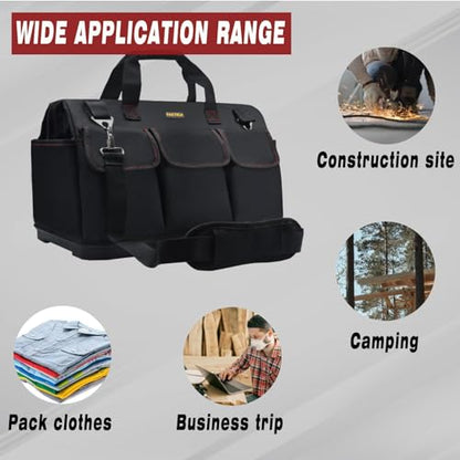 FASTECH 15-inch Heavy Duty Bottom Tool Bag With Wide Mouth For Tool Storage, Carrier and Organizer, Tools Bag For Men, Wide Mouth Tote Bag With Inside Pockets (15 Inch) - size: 15IN BOTTOM