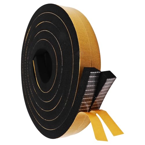 Weather Stripping Door Seal Strip, Strong Adhesive, Cold Insulation, Weatherproof, High Density Foam Insulation Tape for Doors, Windows, Sliding Door, Black (1/2 in x 3/8 in x 13 Ft)
