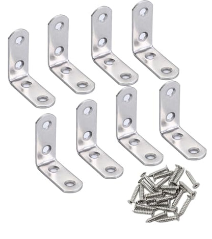 4 Pack Flat Mending Plate for Wood, Stainless Steel Straight Brackets Flat Repair Fixing Wood Brace Joining Plates Connector with Fixing Screws (8, L-Shaped Bracket 0.62*1.57 * 1.57in) - size: L-Shaped Bracket 0.62*1.57*1.57 in