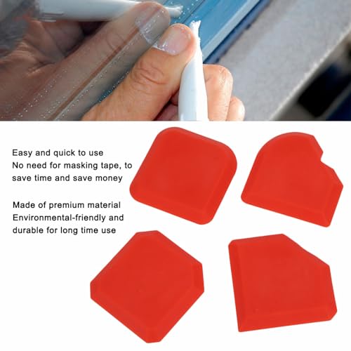 4 PCS Caulking Tool Kit, Silicone Tool, Caulk Smoothing Tool, for Kitchen Bathroom Floor Window Sealant Sealing Sink Joint, Red